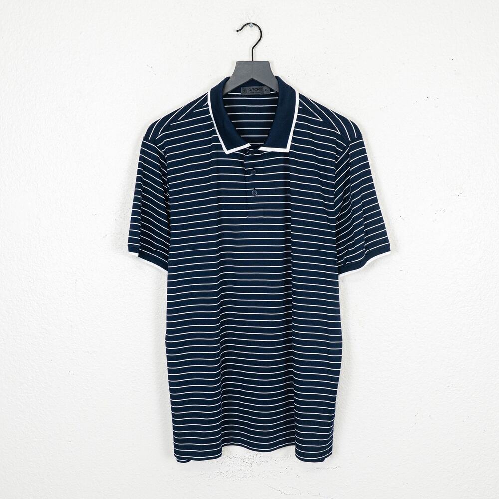G/FORE Golf Tech Pique Polo Navy Fine Line banded sleeve size XL